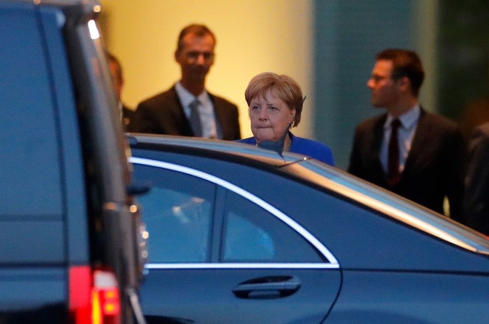 Angela Merkel apÃ³s uma reuniÃ£o em Berlim em agosto de 2019 â?? Foto: Odd ANDERSEN / AFP