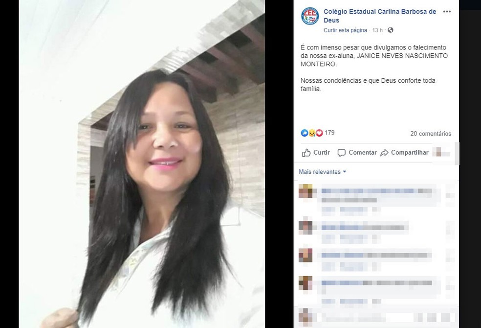 Mulher foi assassinada a facadas pelo prÃ³prio filho em Paulo Afonso, na Bahia â?? Foto: ReproduÃ§Ã£o/Facebook