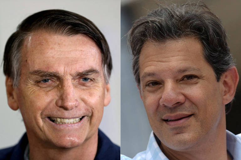 Montagem com as fotos dos presidenciÃ¡veis Jair Bolsonaro (PSL) e Fernando Haddad (PT)