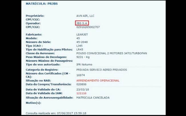 Site da Anac confirma registro da aeronave em nome da JBS; Planalto diz que Temer não sabia quem era o dono