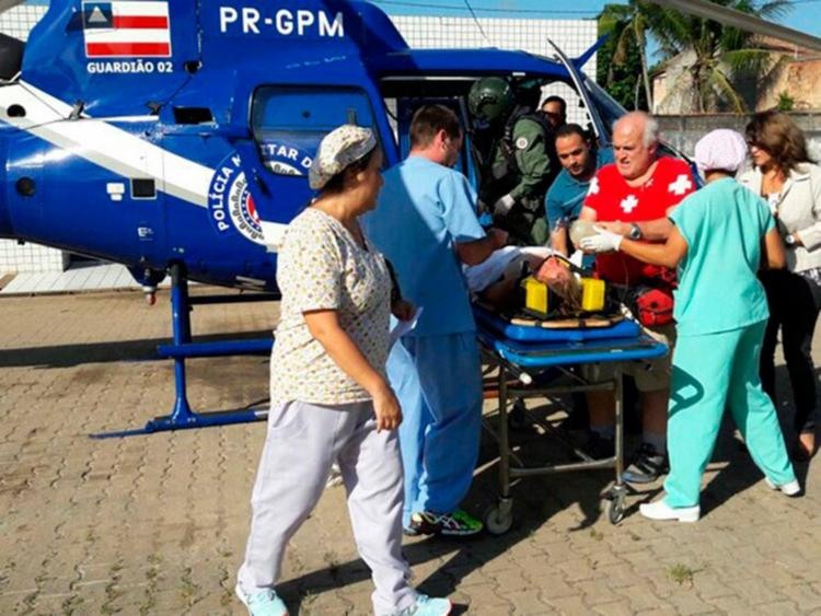 A ciclista foi levada ao hospital no helicóptero da Polícia Militar - Foto: Divulgação