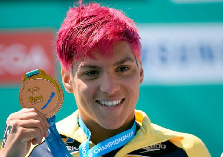 Ana Marcela assegurou a medalha de bronze com o tempo de 59min11s40 - Foto: Attila Kisbenedek | AFP