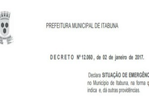 Prefeitura de Itabuna decreta estado e emergência por 60 dias (Foto: Reprodução / Diário Oficial)