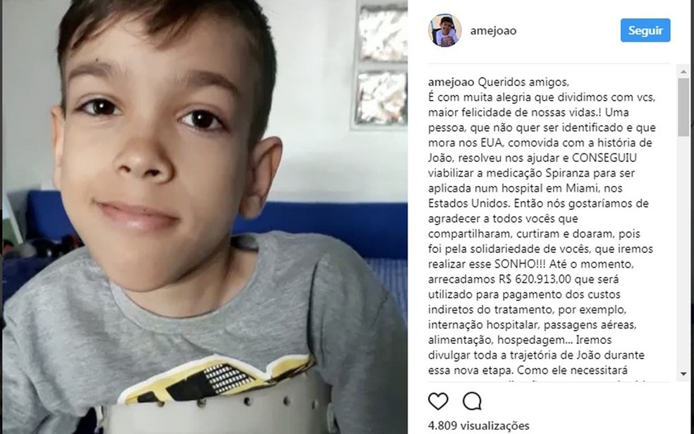 Menino sofre com doença rara que afeta musculatura do corpo (Foto: Reprodução/ Instagram)