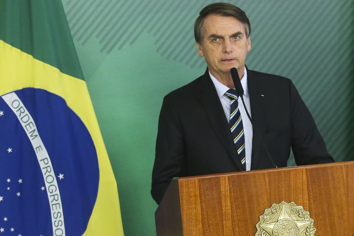 O presidente Jair Bolsonaro durante encontro com o autoproclamado presidente interino da Venezuela, Juan GuaidÃ³, no PalÃ¡cio do Planalto