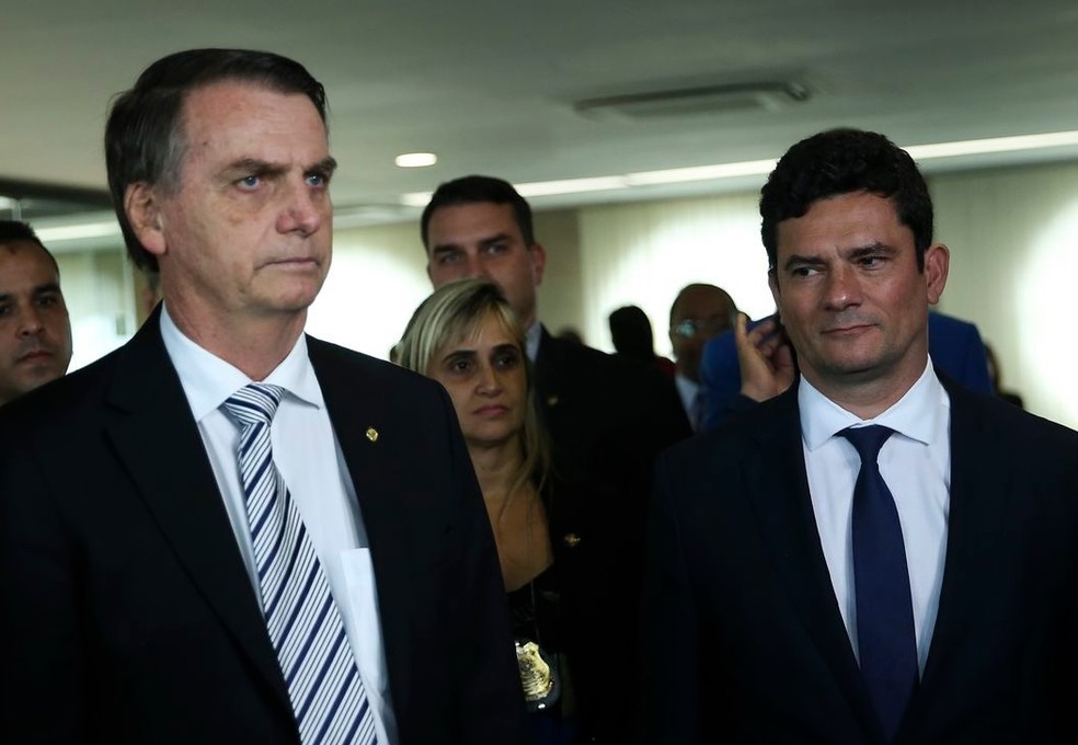 O presidente Jair Bolsonaro e o ministro da JustiÃ§a, SÃ©rgio Moro â?? Foto: JosÃ© Cruz/AgÃªncia Brasil