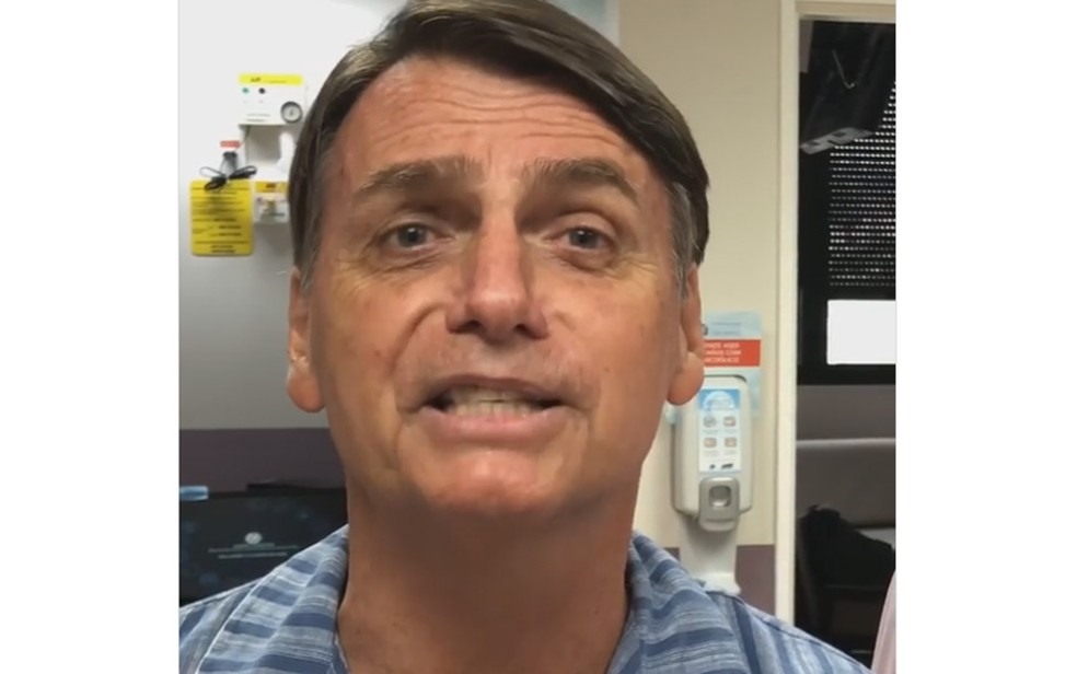 Bolsonaro em vÃ­deo no hospital â?? Foto: ReproduÃ§Ã£o