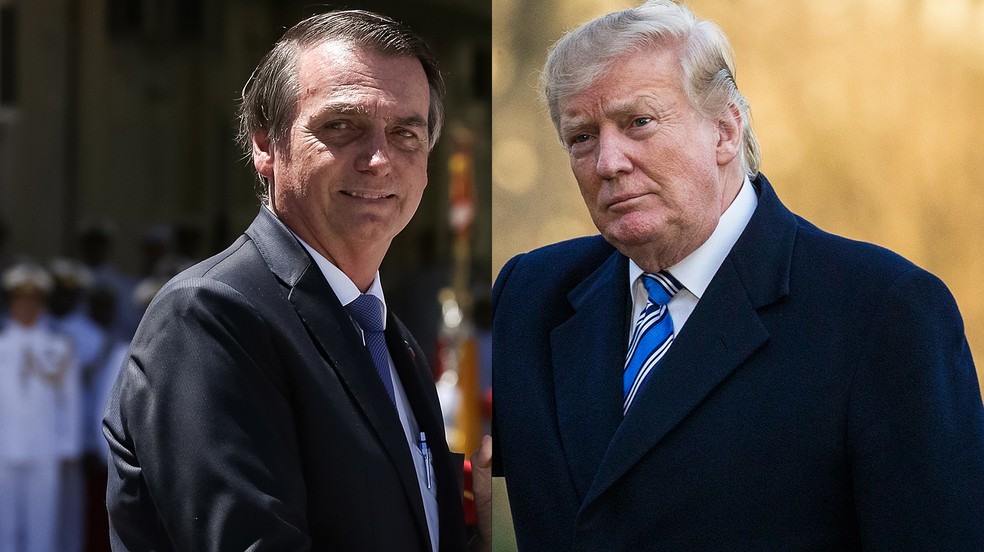 Jair Bolsonaro e Donald Trump vÃ£o se encontrar nesta terÃ§a-feira pela primeira vez â?? Foto: Marcos CorrÃªa/PresidÃªncia da RepÃºblica e Alex Brandon/AP