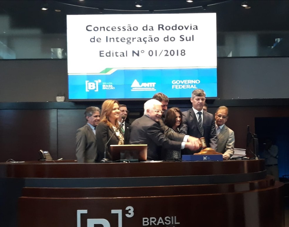 CCR celebra a vitÃ³ria no leilÃ£o da Rodovia de IntegraÃ§Ã£o do Sul, a Ãºnica estrada federal levada a leilÃ£o em 2018 â?? Foto: Tais Laporta/G1