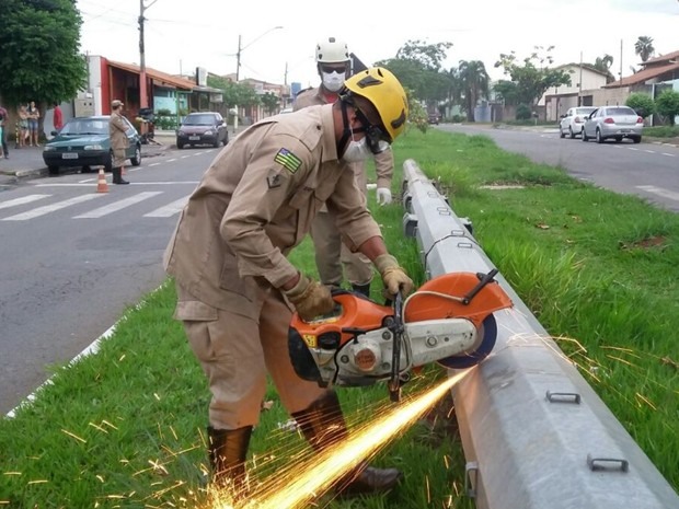 Corpo em decomposição é localizado dentro de poste em Goiânia, Goiás (Foto: Divulgação/Corpo de Bombeiros)