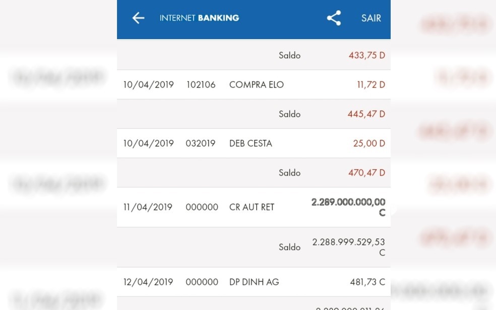 DepÃ³sito de mais de R$ 2 bi foi feito na conta da moradora de AnÃ¡polis que logo procurou o banco â?? Foto: ReproduÃ§Ã£o