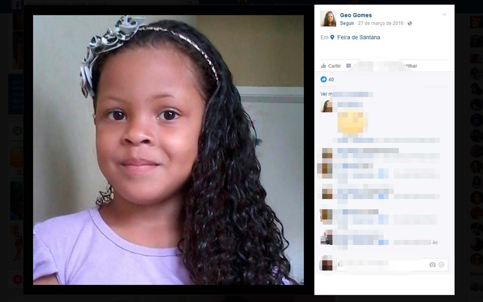 Gabrielly Gomes de 7 anos estava desaparecida há três meses na Bahia (Foto: Reprodução/Facebook)