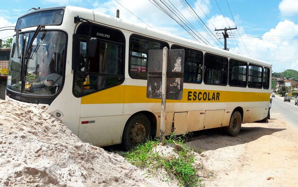 Ônibus foi parar em banco de areia às margens da pista  (Foto: Divulgação/Polícia Militar)