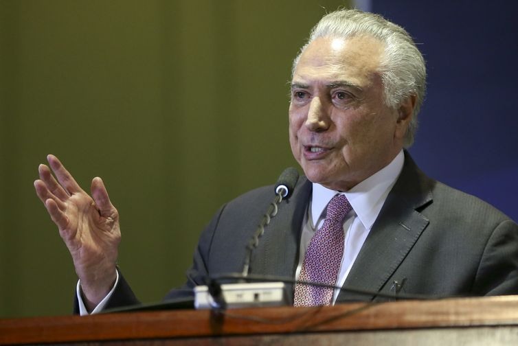 O presidente Michel Temer durante solenidade de comemoraÃ§Ã£o dos 50 anos da Receita Federal, no PalÃ¡cio Itamaraty.