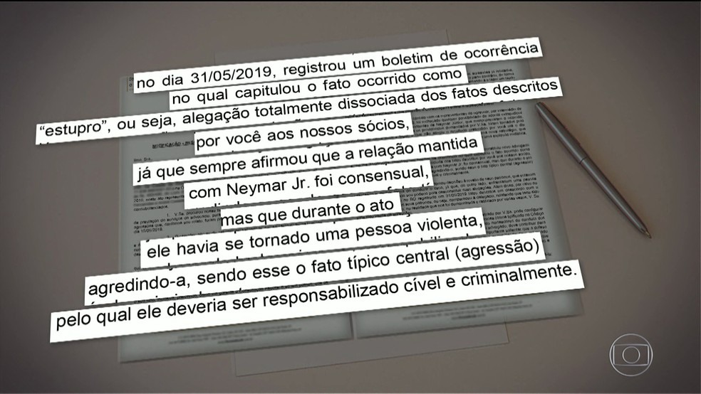 Contrato de rescisÃ£o mostra razÃµes pelas quais advogados deixaram caso de mulher que acusa Neymar â?? Foto: ReproduÃ§Ã£o/TV Globo