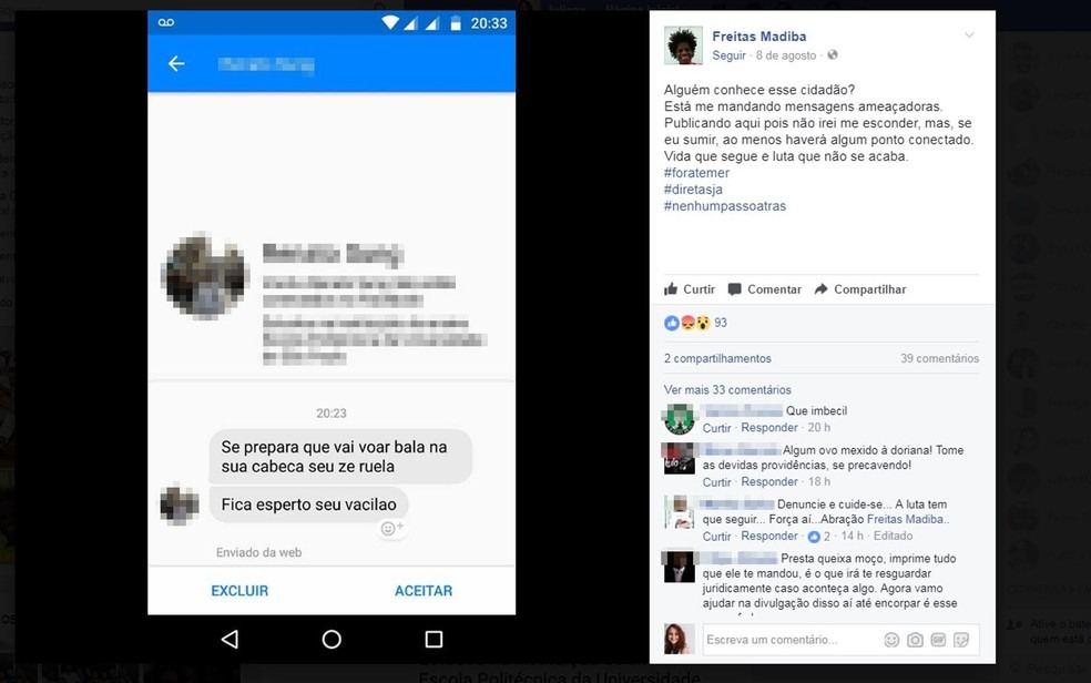 Eucimar fez postagem em rede social para denunciar ameaça (Foto: Reprodução/ Facebook)