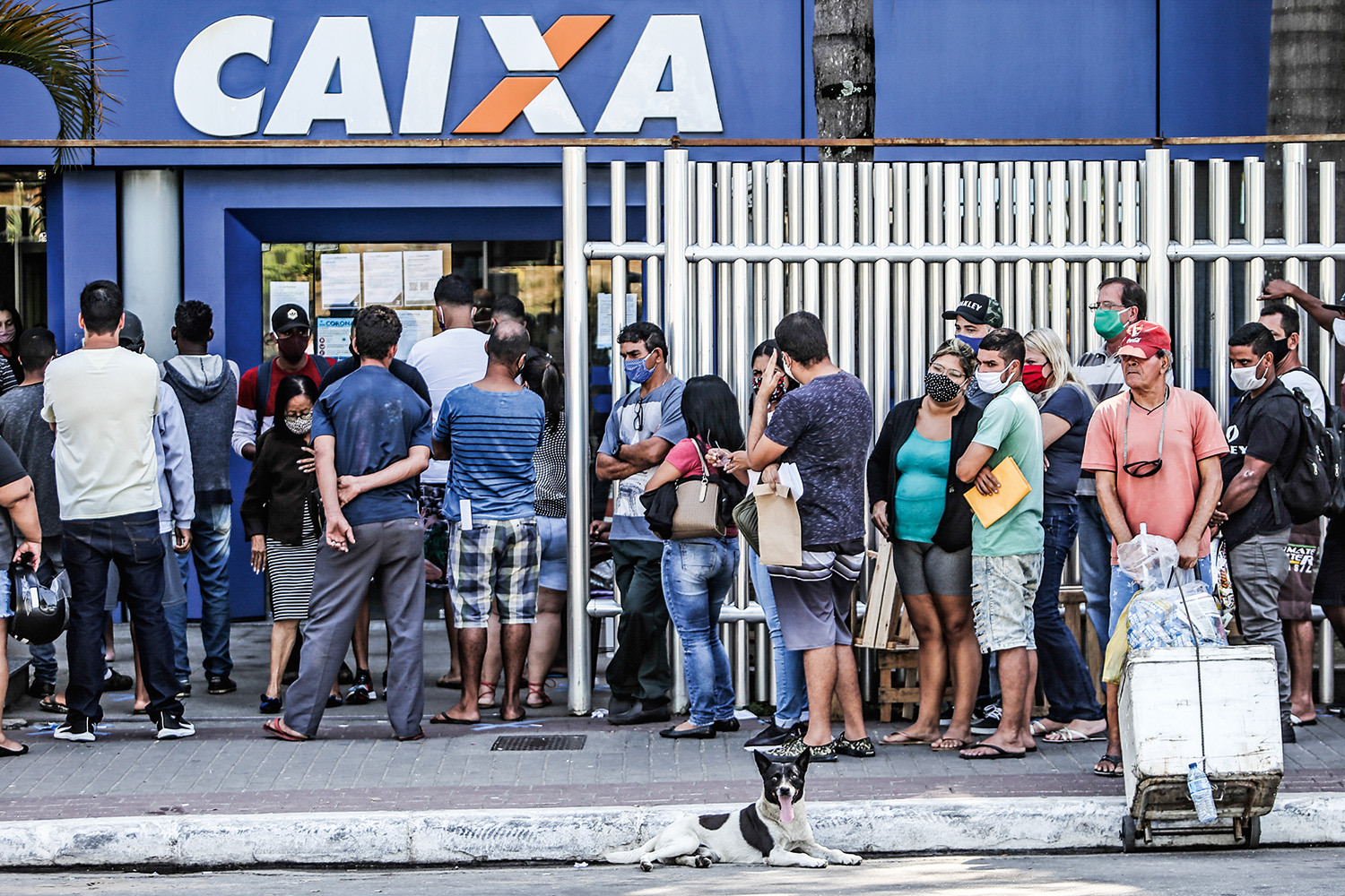 Crowds Line Up at Caixa Economica Federal to Receive Urgent Government Benefit Amidst the Coronavirus (COVID - 19) Pandemic