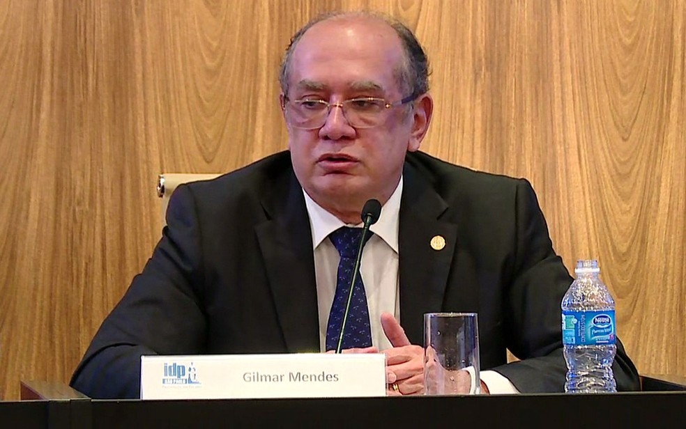 O ministro Gilmar Mendes participou de palestra em São Paulo (Foto: GloboNews/Reprodução)