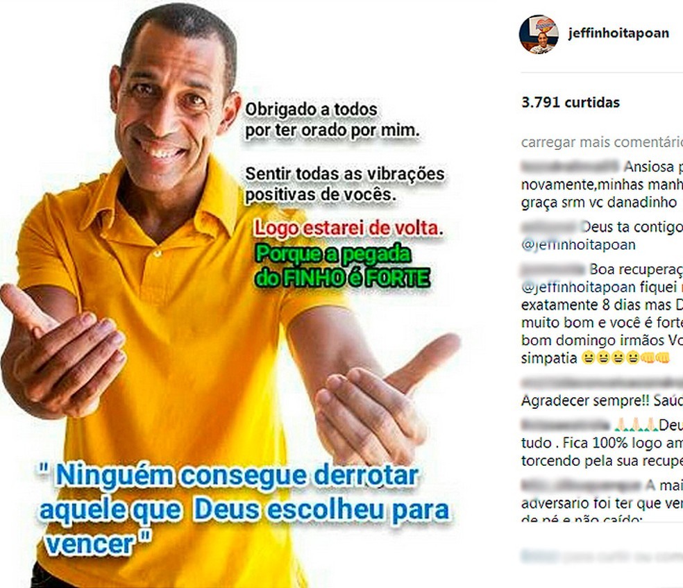 Há uma semana, radialista deixou mensagem em uma rede social agradecendo as orações feitas para ele (Foto: Reprodução/ Instagram)