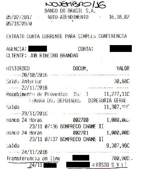 Extratos bancários do ex-assessor Job Brandão mostram transferências bancárias a Afrísio Filho, irmão de Geddel e Lúcio Vieira Lima (Foto: Reprodução)