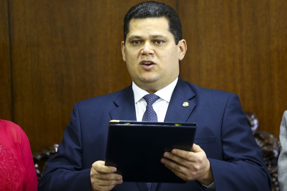  O presidente do Senado, Davi Alcolumbre, durante entrega do relatÃ³rio da reforma da PrevidÃªncia. 