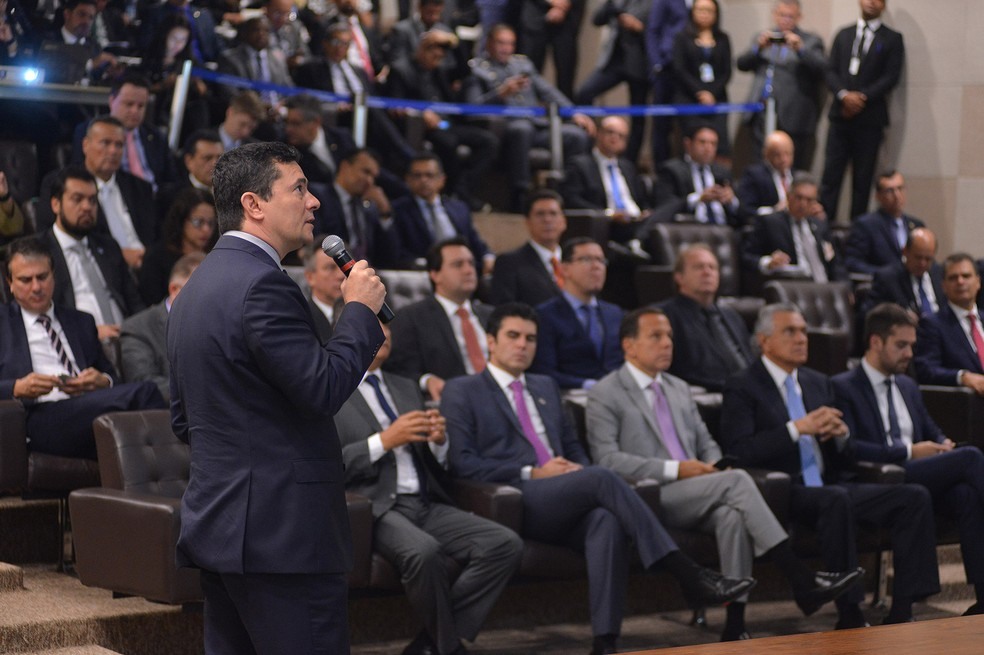 Moro apresentou os pontos do projeto de lei anticrime em reuniÃ£o com governadores em BrasÃ­lia â?? Foto: Isaac Amorim/MinistÃ©rio da JustiÃ§a