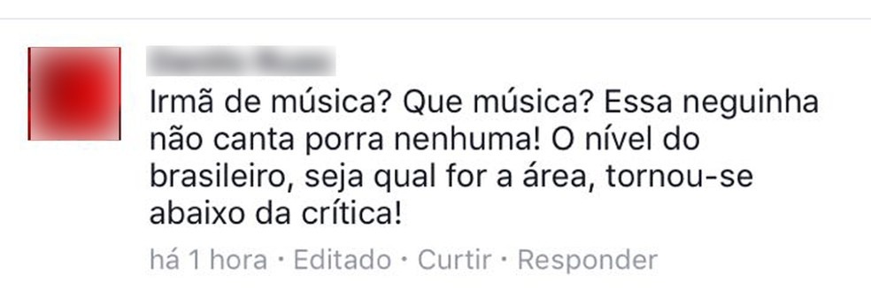 Post ofensivo foi feito em rede social (Foto: Reprodução/Facebook)