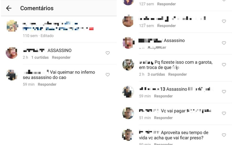 Mensagens de repúdio ao crime foram deixadas em uma rede social do suspeito (Foto: Reprodução/Instagram)