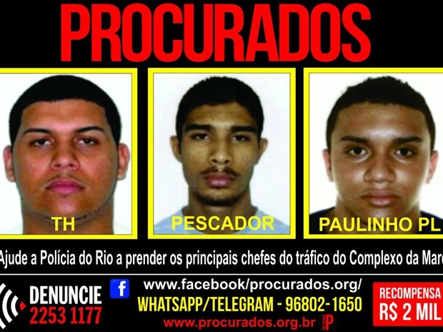 Suspeitos procurados por ataque são considerados chefes do tráfico na Maré (Foto: Divulgação/Portal dos Procurados)