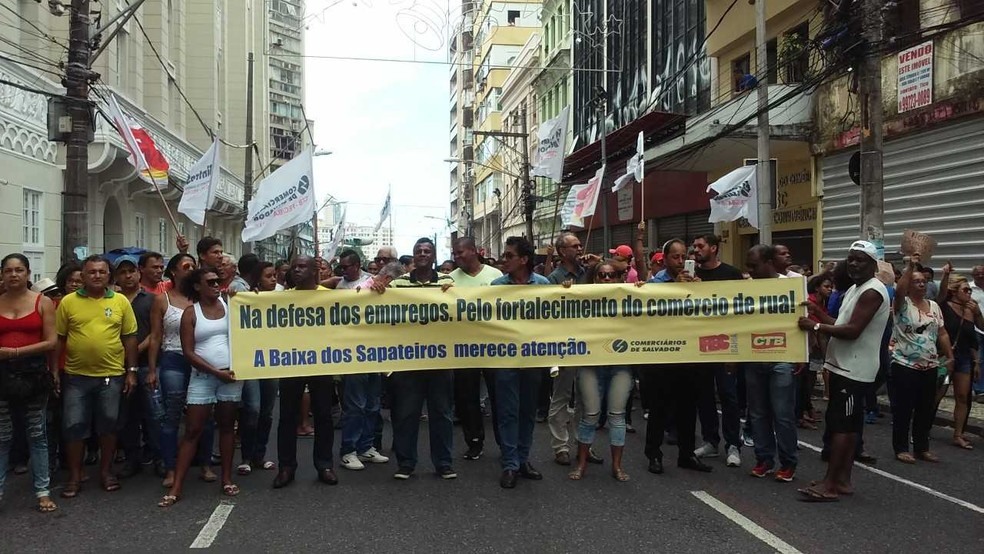 Protesto de comerciários no centro de Salvador (Foto: Divulgação/Sindicato dos Comerciários)