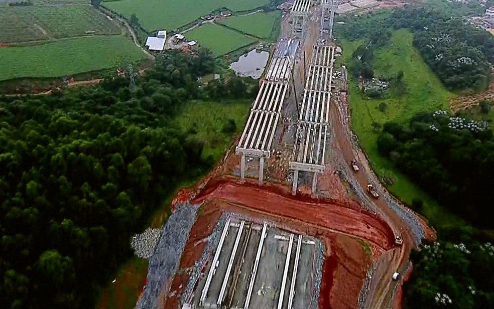 Obras do trecho Norte do Rodoanel (Foto: TV Globo/ReproduÃ§Ã£o)