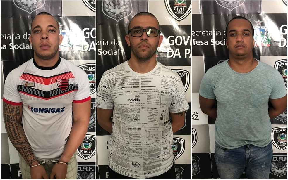 Dois policiais da Bahia e um homem foram presos suspeitos de roubos e sequestros na ParaÃ­ba â?? Foto: Victor Melo/PolÃ­cia Civil