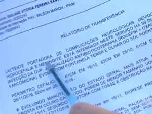 Relatório de transferência aponta complicações no quadro de saúde da menina (Foto: Reprodução/TV Santa Cruz)