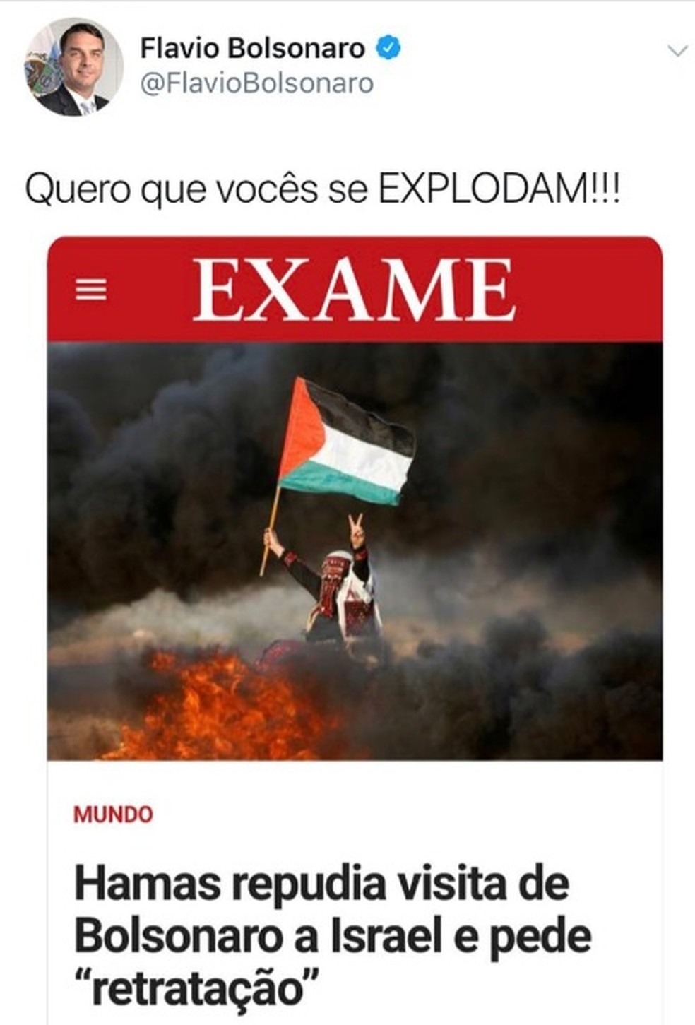 Mensagem publicada pelo senador Flavio Bolsonaro (PSL-RJ) â?? Foto: ReproduÃ§Ã£o/redes sociais