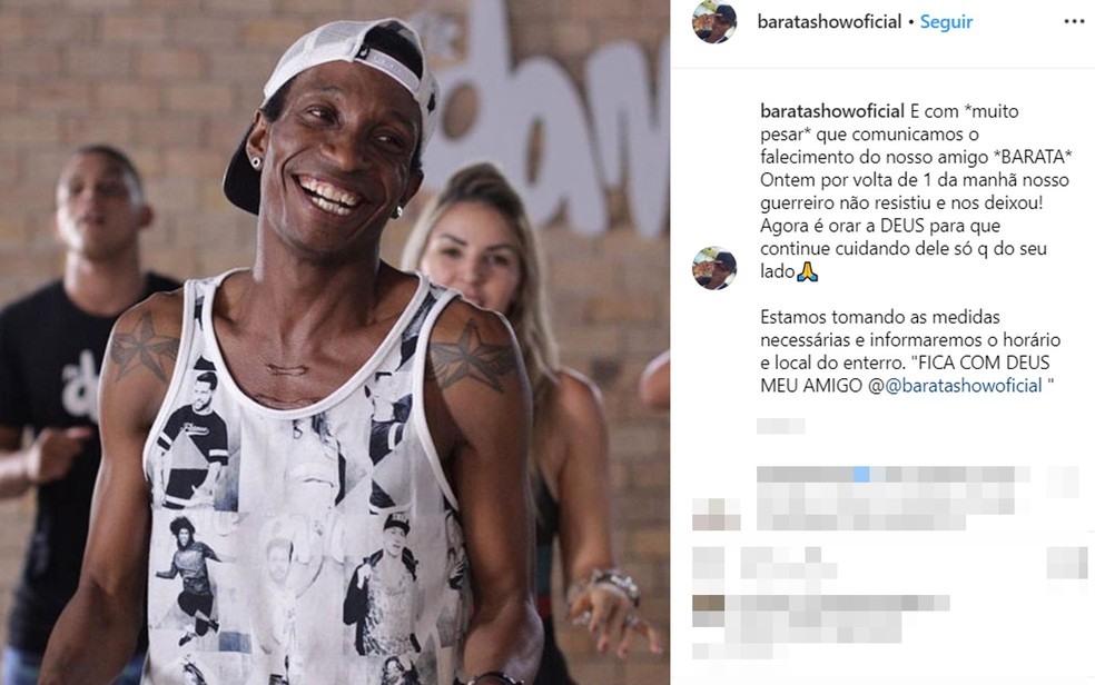 DanÃ§arino Barata morreu em Salvador â?? Foto: ReproduÃ§Ã£o/Instagram