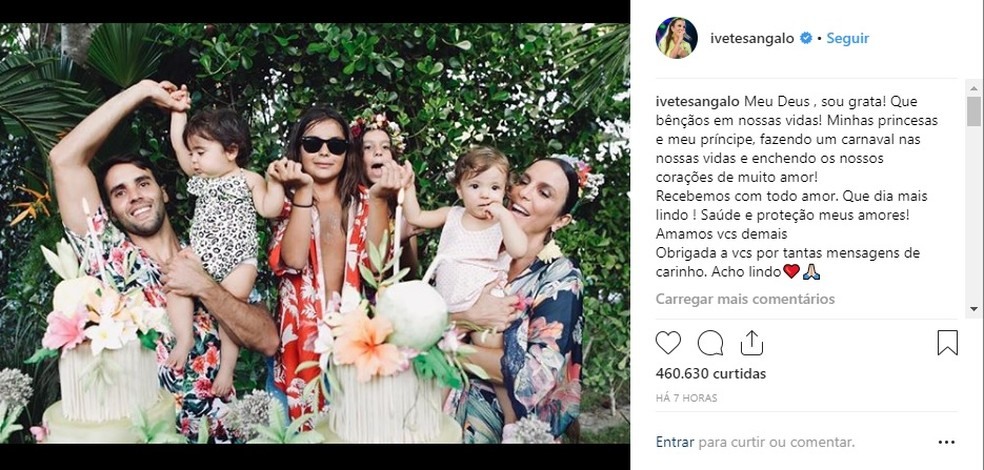 Ivete fez post com a famÃ­lia no dia do primeiro aniversÃ¡rio das gÃªmeas Marina e Helena â?? Foto: ReproduÃ§Ã£o/Instagram