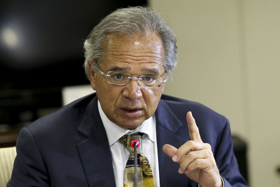 O ministro da Economia, Paulo Guedes, durante reuniÃ£o com dirigentes da Frente Nacional de Prefeitos (FNP).