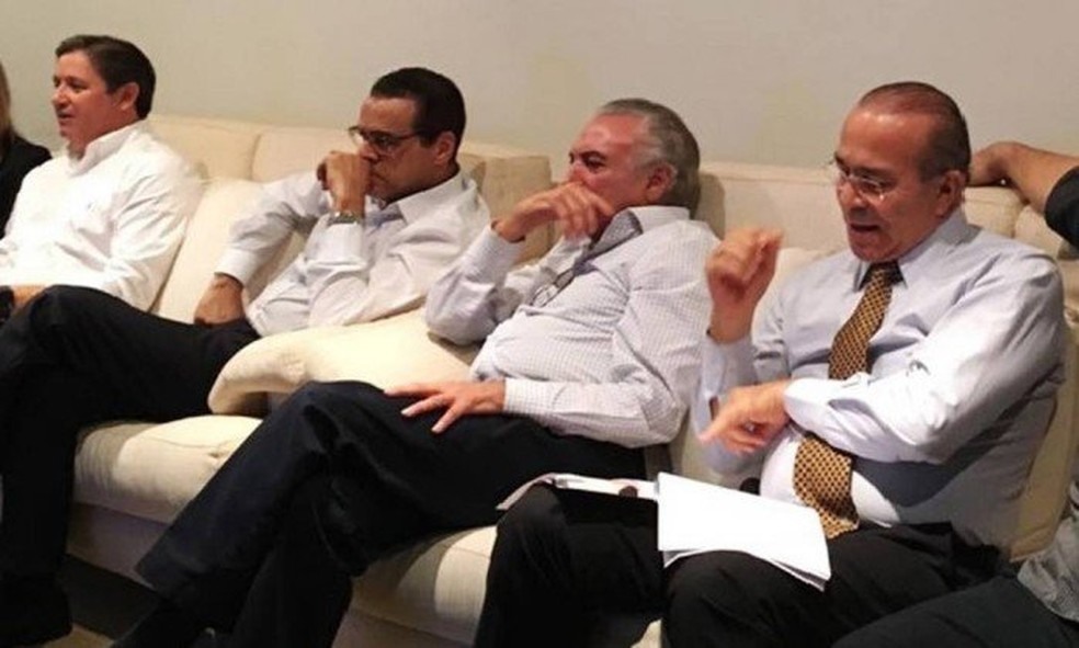 Da esquerda para a ideira: Rodrigo Rocha Loures, Henrique Alves, Michel Temer e Eliseu Padilha; a imagem é de abril de 2016 (Foto: Reprodução/O Globo)