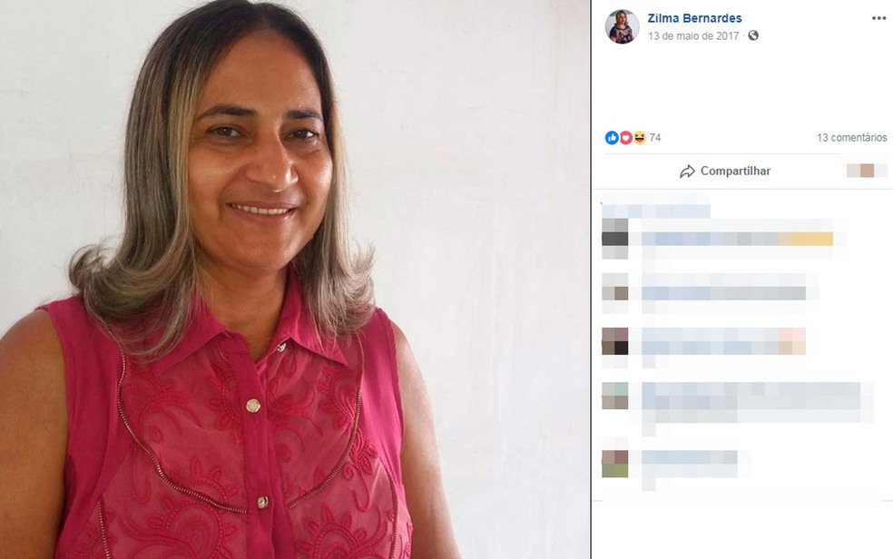 Zilma Bernardes foi morta a facadas pelo ex-marido, em Brumado (Foto: ReproduÃ§Ã£o/Facebook)