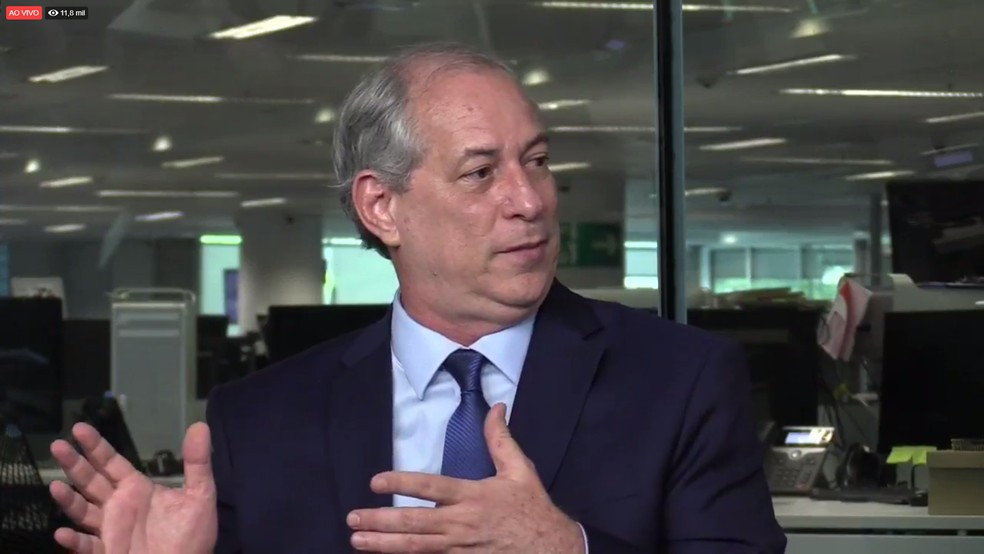 O presidenciÃ¡vel Ciro Gomes (PDT) durante sabatina dos jornais 'O Globo', 'Valor EconÃ´mico' e da revista 'Ã?poca' â?? Foto: ReproduÃ§Ã£o/Facebook