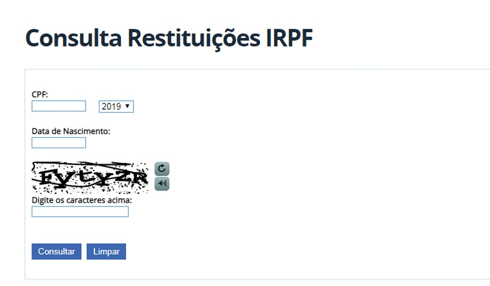 Consulta IRPF 2019 â?? Foto: ReproduÃ§Ã£o