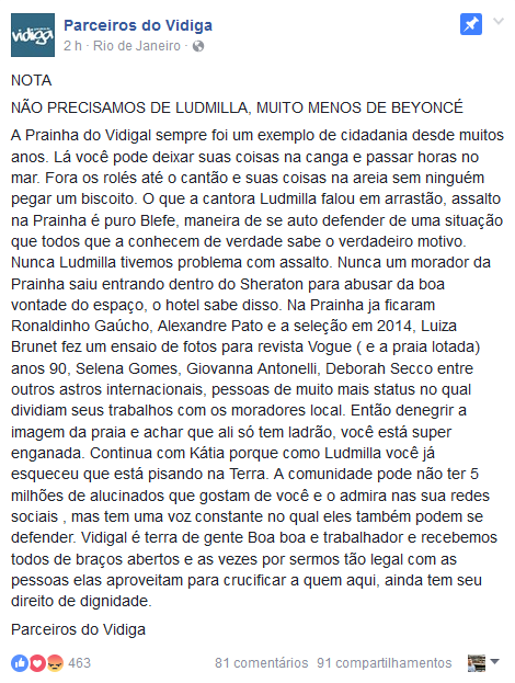 No oficial divulgada pelo Parceiros do Vidiga (Foto: Reprodução / Facebook)